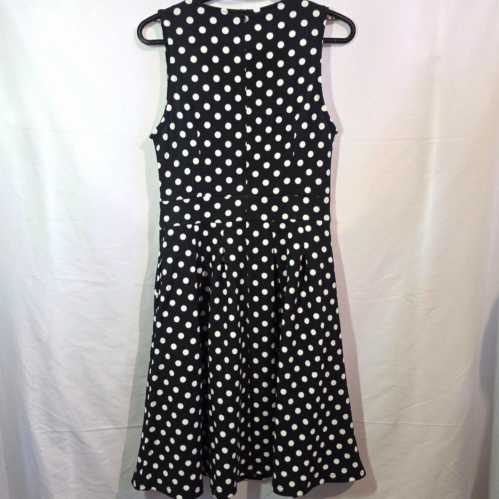 Polka Dot Sleeveless A-Line Fit & Flare Keyhole Dress Black White Women's M